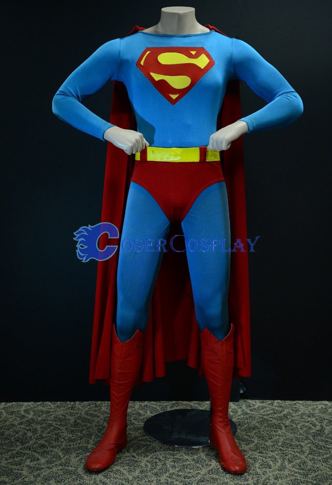 Sky Blue Superman Cosplay Costume Cape Catsuit